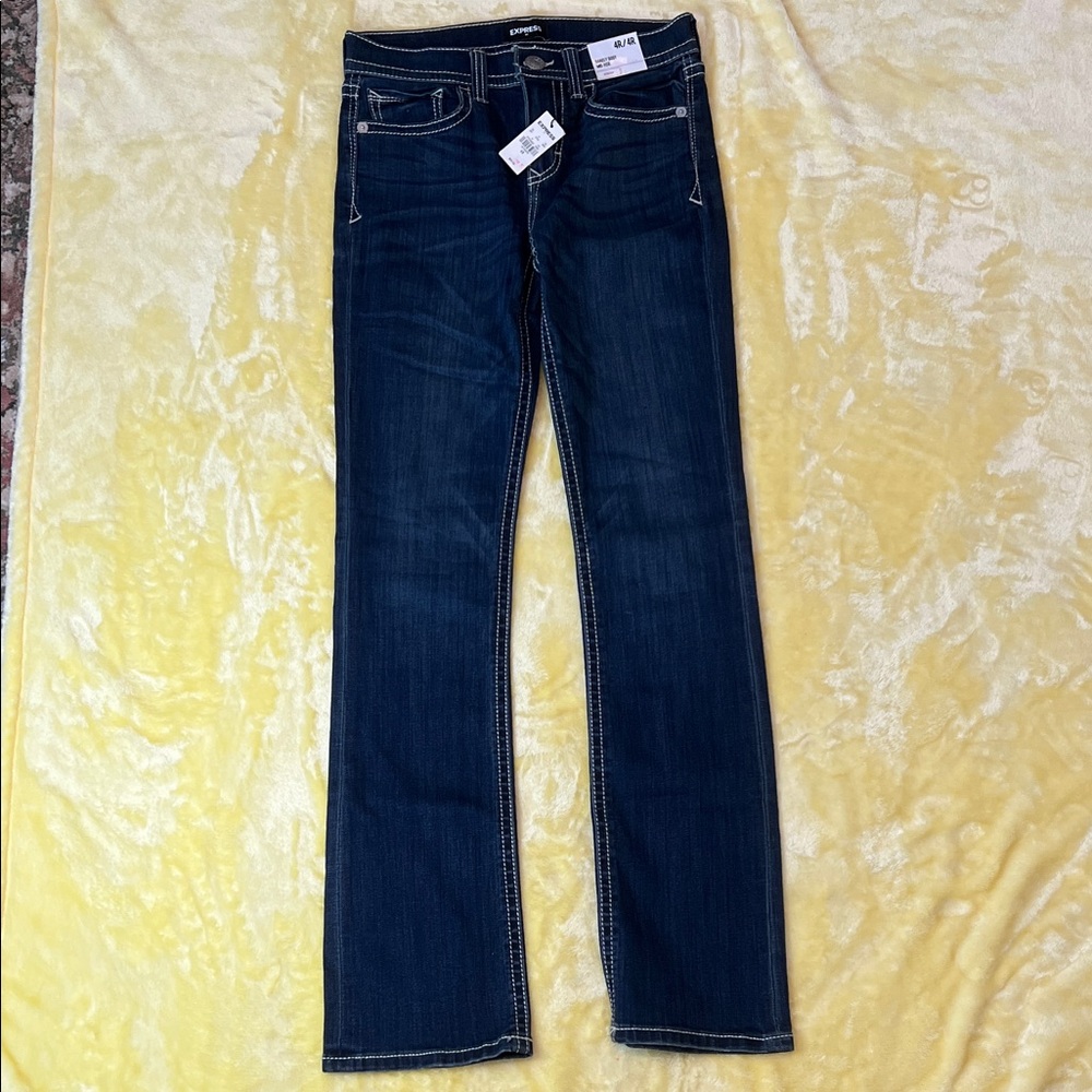 Express Deep Indigo Straight Leg Barely Boot Jeans